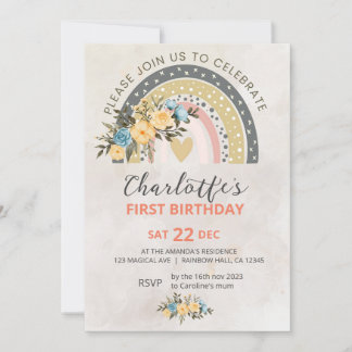 Minimali Pompas Grass Retro Rainbow Boho Birthday Einladung