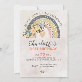 Minimali Pompas Grass Retro Rainbow Boho Birthday Einladung