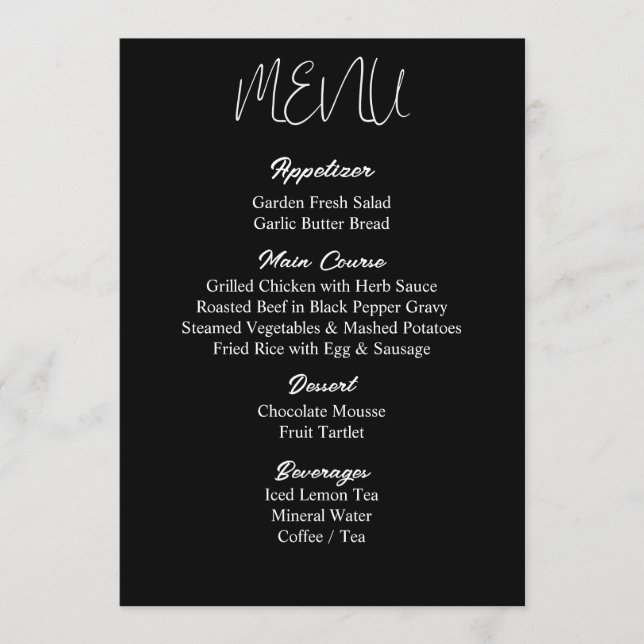 Minimalis Wedding Menu - gedruckt Menükarte (Vorderseite)