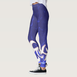 Minimalismus Abstrakt Art Blue White Hand Zeichnen Leggings