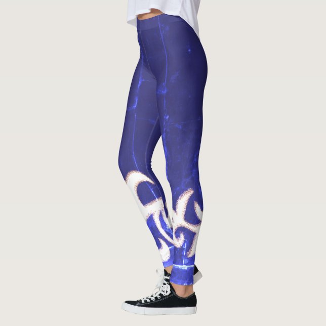 Minimalismus Abstrakt Art Blue White Hand Zeichnen Leggings (Links)