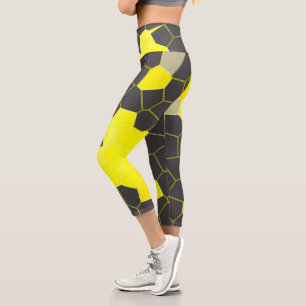 Minimalismus Abstrakt Art Gelb Weiße Zellen Capri Leggings