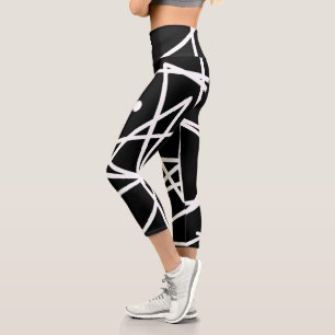 Minimalismus Abstrakt Art Muster Schwarz-weiß Capri Leggings