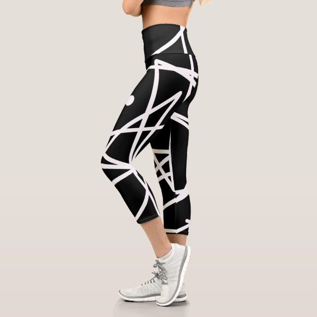 Minimalismus Abstrakt Art Muster Schwarz-weiß Capri Leggings (Links)