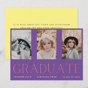 Minimalismus Custom Drei-Foto High School Graduate Ankündigung