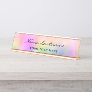 Minimalismus Custom Eleganto Holographic Pink Blau Schreibtischnamensplakette