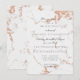 Minimalismus Grau Weiße Marmor-Rose-Kupfer-Geburts Einladung