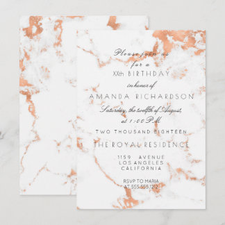 Minimalismus Graue Rose aus weißem Marmor Gold Geb Einladung