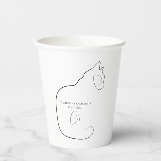 Minimalismus Katzen schwarz & weiß sitzen Pappbecher (Vorderseite)