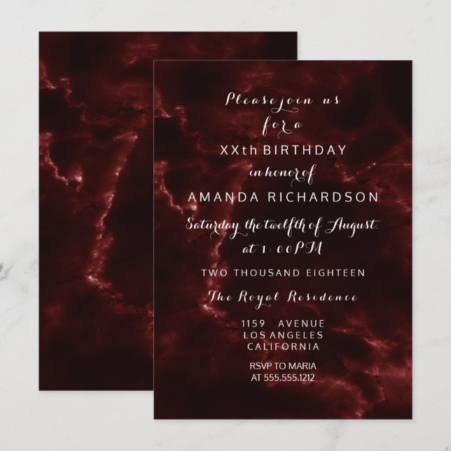 Minimalismus Maroon Burgundy Marble Event Abstrakt Einladung (Vorne/Hinten)