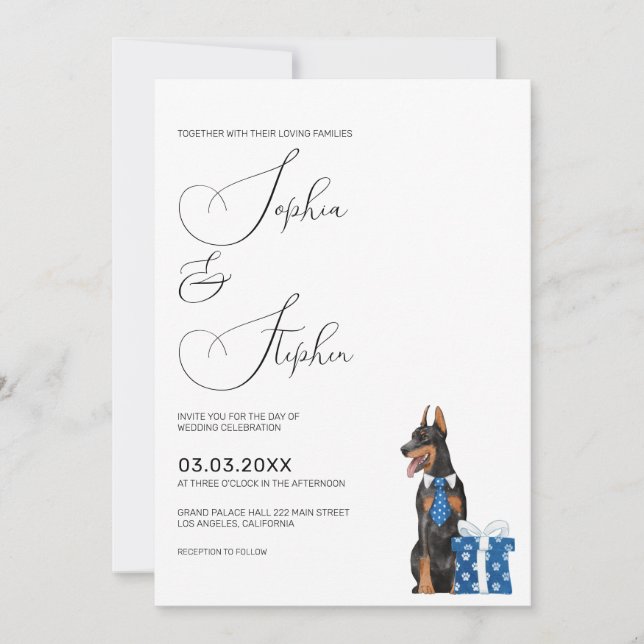 Minimalismus mit einer Doberman Dog Wedding Einladung (Vorderseite)