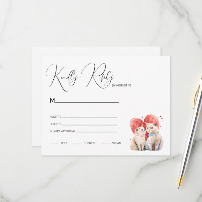 Minimalismus mit einer Katze Hochzeit RSVP Karte (Vorderseite/Rückseite Beispiel)