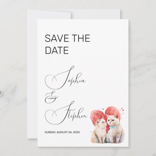 Minimalismus mit einer Katze Hochzeit Save The Date (Vorderseite)