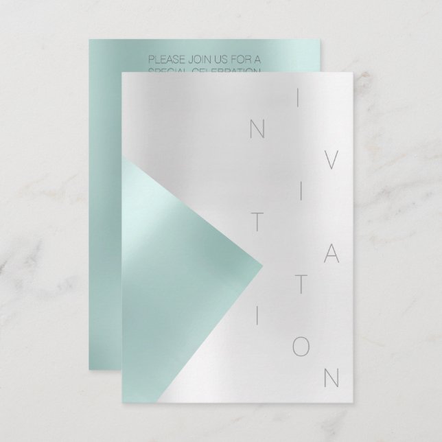 Minimalismus Mode Event Metallic Aqua Tiffany Einladung (Vorne/Hinten)