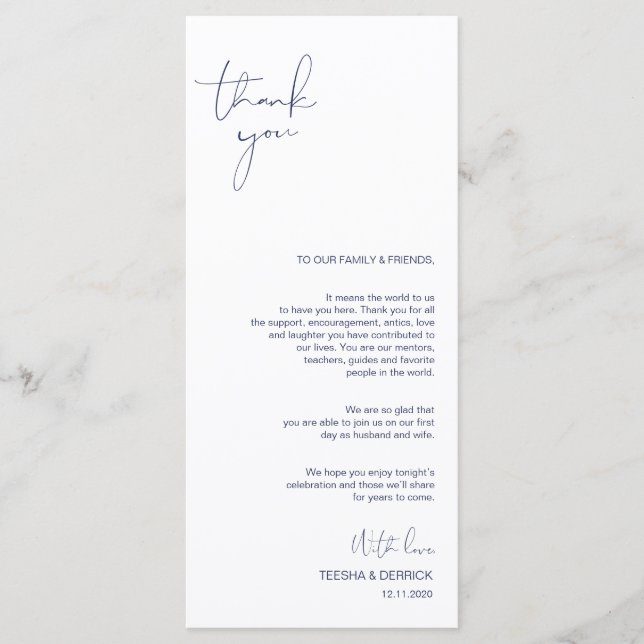 Minimalismus Navy Script Place Einstellung Vielen  Programm (Vorderseite)