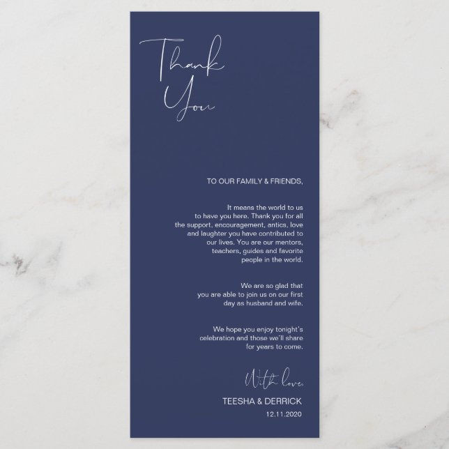 Minimalismus Navy Script Place Einstellung Vielen  Programm (Vorderseite)