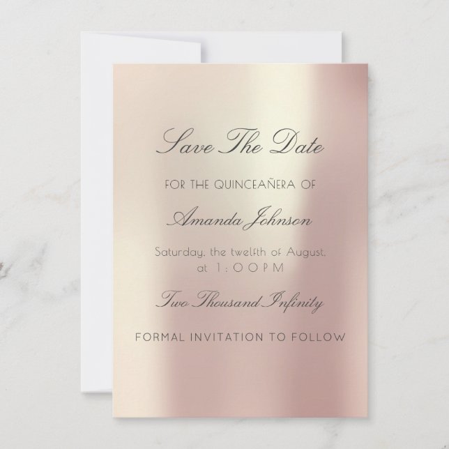 Minimalismus Pink Rose QUINCEAÑERA Save the Date Einladung (Vorderseite)