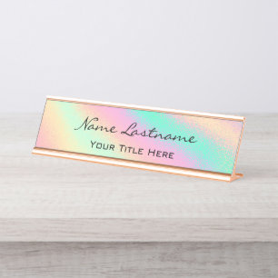 Minimalismus Rose Custom Elegantes Holografisches Schreibtischnamensplakette