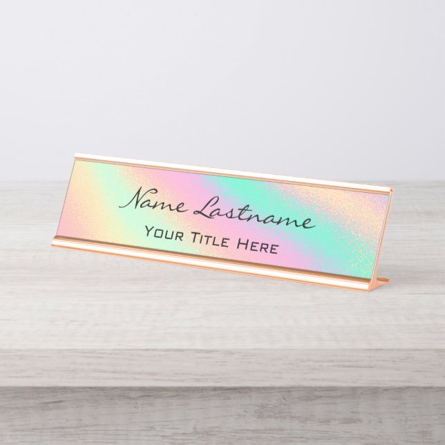 Minimalismus Rose Custom Elegantes Holografisches  Schreibtischnamensplakette (Vorderseite )