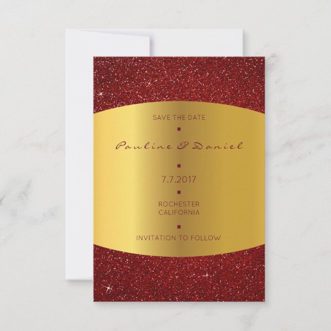 Minimalismus Save the Date Goldener Glitzer (Vorderseite)