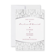Minimalismus Save the Date Silver Red Damask