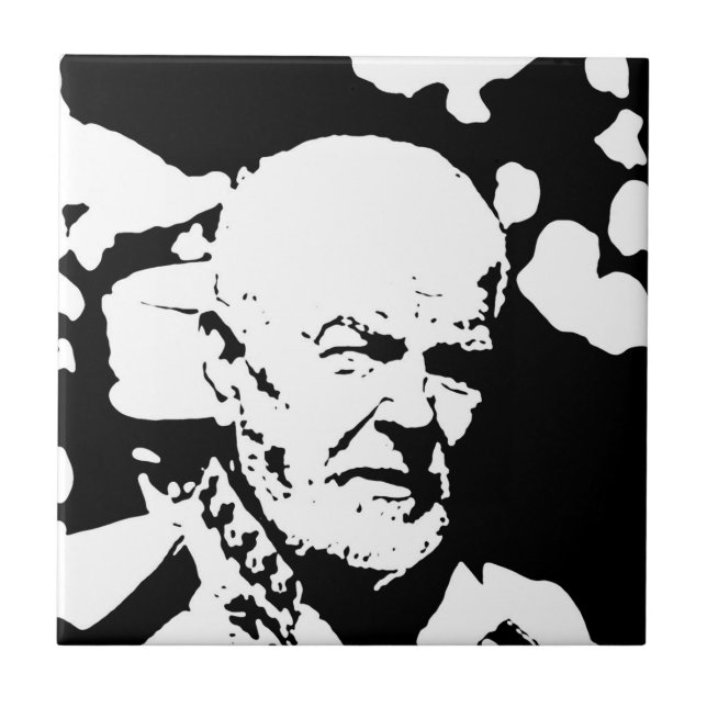 Minimalismus Sketch Zeichne Old Man Face Head Fliese (Vorderseite)