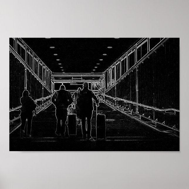 Minimalismus Sketch Zeichnend Flughafenreise Poster (Vorne)