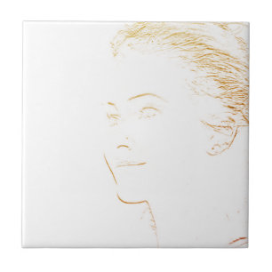 Minimalismus Sketch Zeichnend junge Lady Face Head Fliese