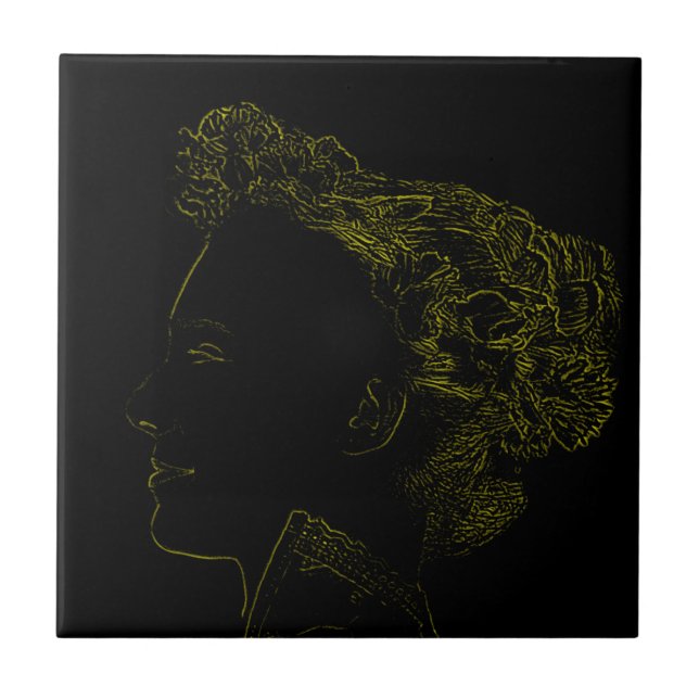 Minimalismus Sketch Zeichnend Lady Face Head Fliese (Vorderseite)