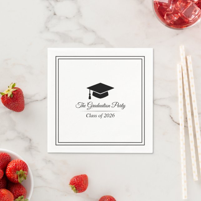 Minimalist 2026 Grad Napkin | Black & White Decor Serviette (Beispiel)