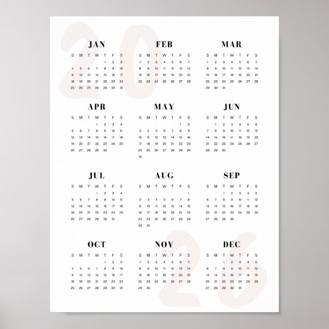 Minimalist 2026 One-Page Calendar Clean Modern  Poster (Vorne)