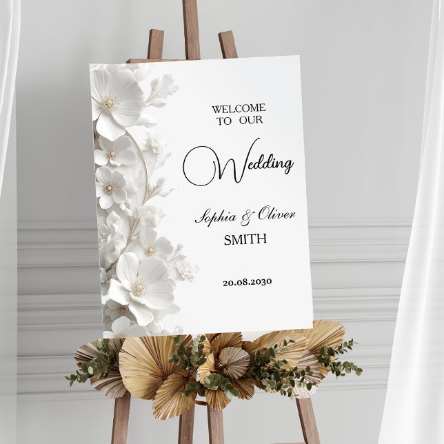 Minimalist 3D White Floral  Wedding Welcome Sign  Poster (Von Creator hochgeladen)