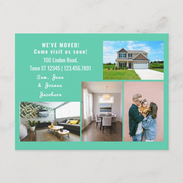 Minimalist 4 Photos We Moved Moving Announcement Postkarte (Vorderseite)