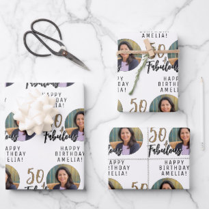 Minimalist 50 und Fantastisch Foto 50. Geburtstag Geschenkpapier Set