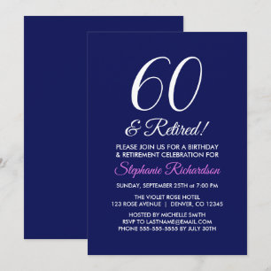 Minimalist 60 und Ruhestand Dunkelvioletter Ruhest Einladung