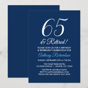 Minimalist 65 und Rentner Navy Blau Ruhestand Einladung