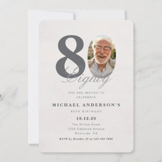 Minimalist 80th Year Birthday Invitation Einladung