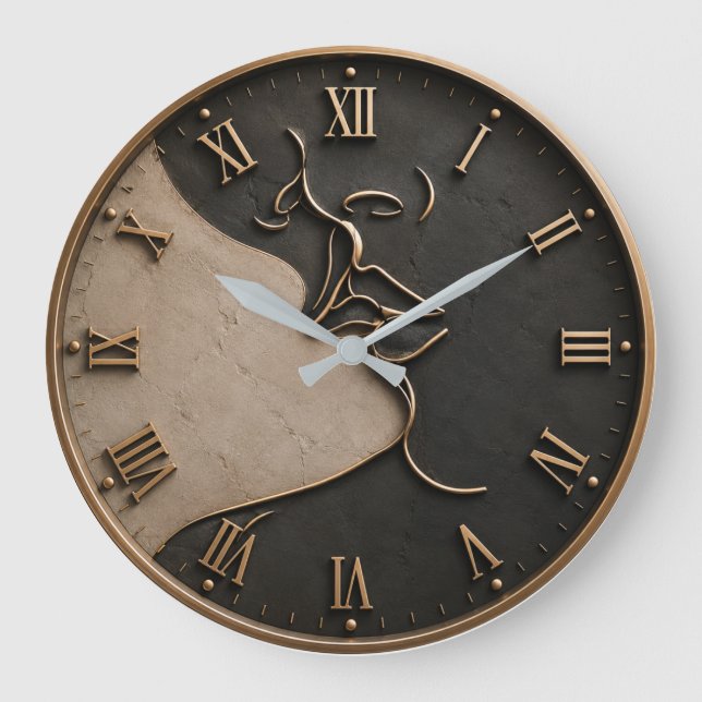 Minimalist Abstract Face Modern Line Art  Große Wanduhr (Vorderseite)