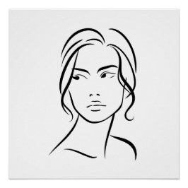 Minimalist Abstract Woman Face Line Art Drawing 4 Poster