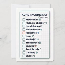Minimalist ADHD Packing List Travel Checklist Card Feiertagskarte