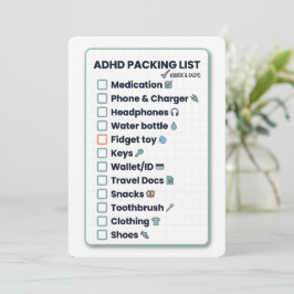 Minimalist ADHD Packing List Travel Checklist Card Feiertagskarte