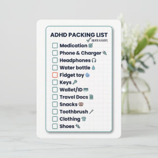 Minimalist ADHD Packing List Travel Checklist Card Feiertagskarte