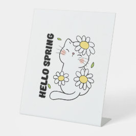 Minimalist Aesthetic Hello Spring Cat & Daisy  Sockelschild