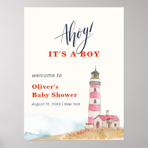 Minimalist Ahoy Junge Leuchtturm-Baby-Party-Empfan Poster
