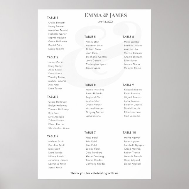 Minimalist Ampersand Wedding | Seating Chart | 10 Poster (Vorne)