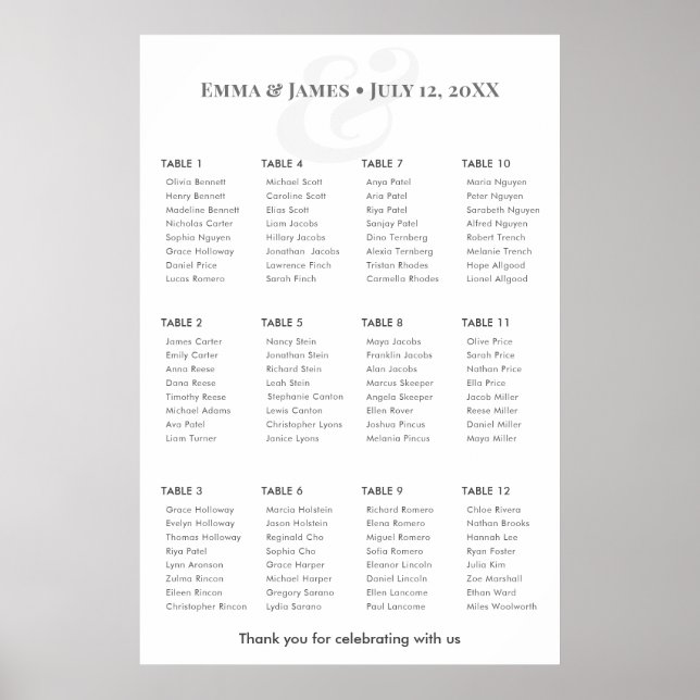 Minimalist Ampersand Wedding | Seating Chart 12 Poster (Vorne)