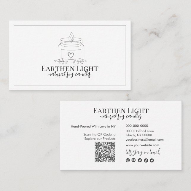 Minimalist and Modern Candle Botanical QR Code Visitenkarte (Vorne/Hinten)