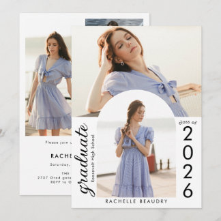 Minimalist Arch Photo Collage Graduation Party Einladung