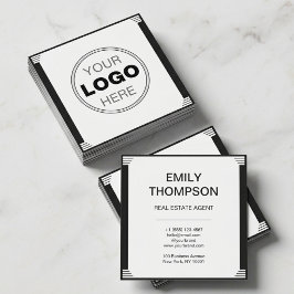 Minimalist Art Deco Black White Square Logo Quadratische Visitenkarte