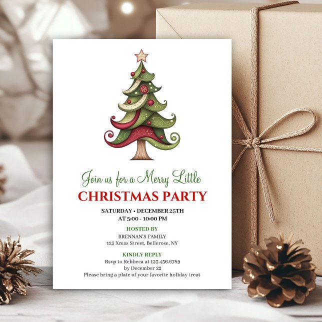Minimalist artistic Christmas tree holiday invite Einladung (Minimalist artistic Christmas tree holiday invite)